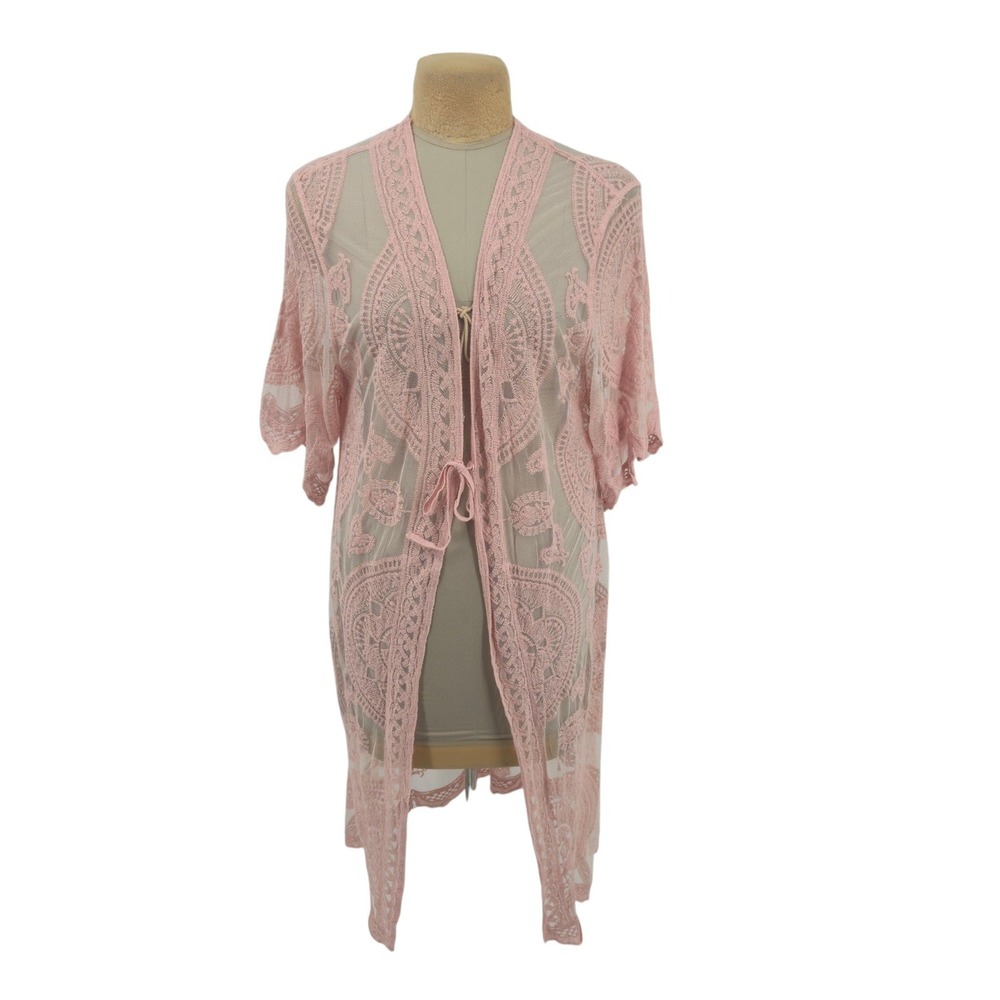 Unbranded Lace Kimono Cardigan Women One Size Pink Sheer Crochet Duster